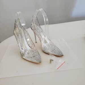 Azalea Wang  Bejeweled High Heel Pump clear, rhinestone-embellished heelsNew